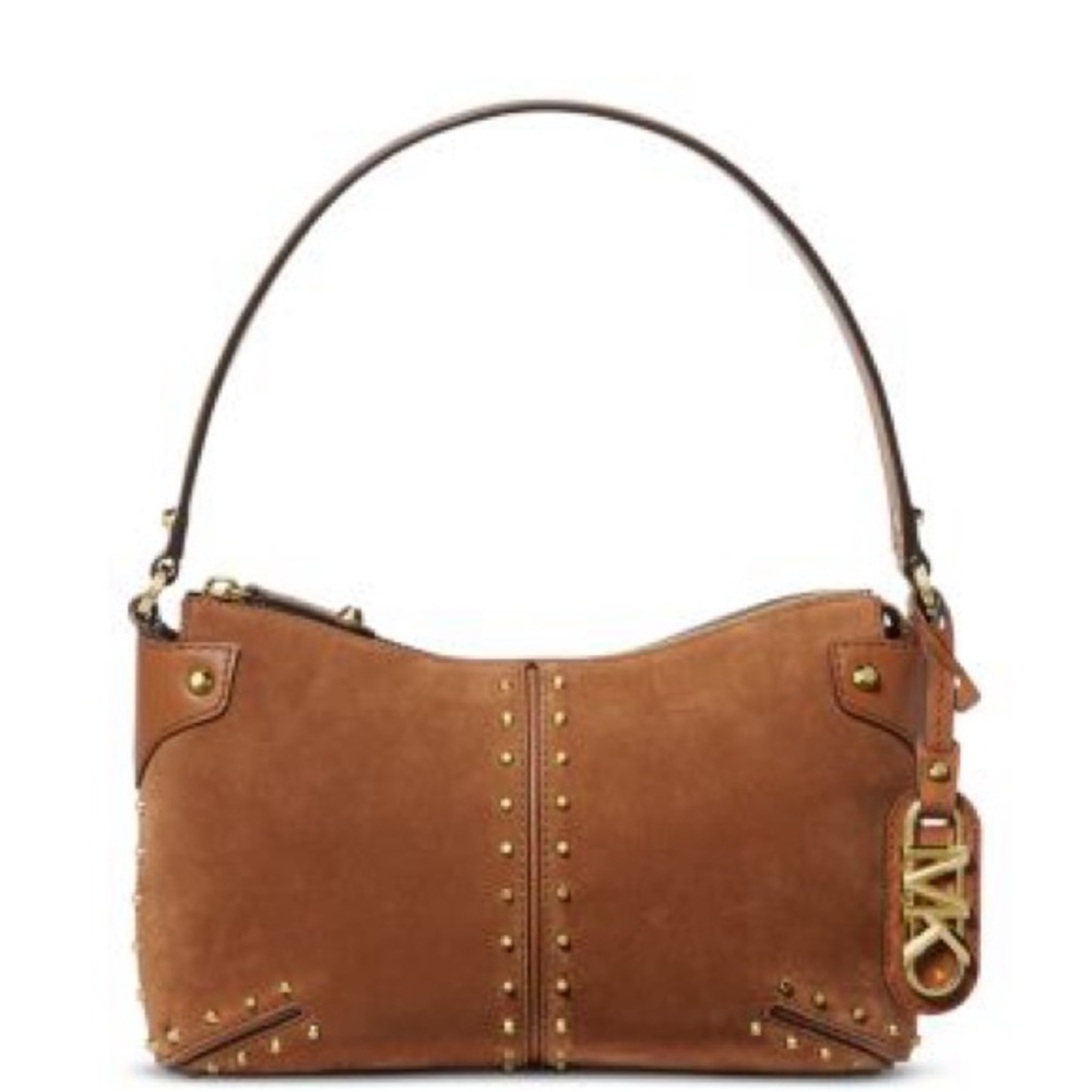 Michael Kors Astor Studded Shoulder Bag in brown suede